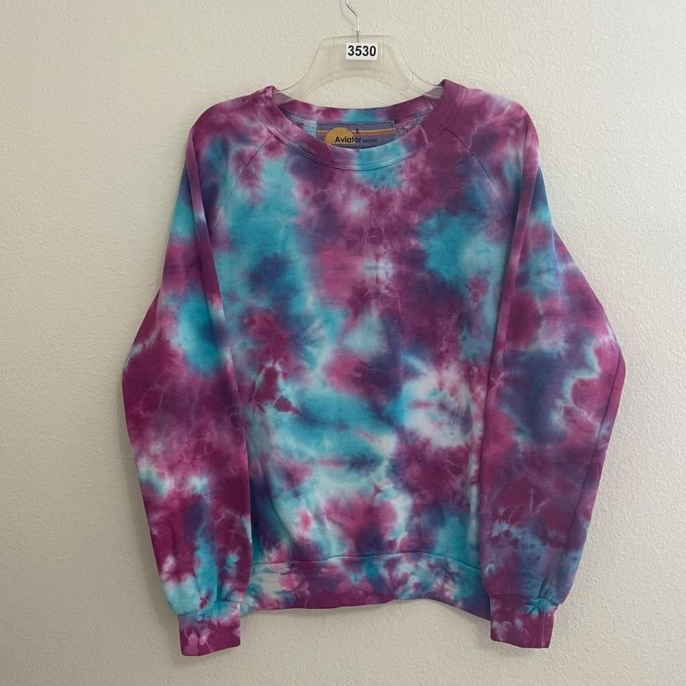 Aviator Nation Women Purple Blue Tie Dye Raglan Crew Neck Sweatshirt Size S